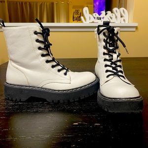 White and Black Doc Martin Style Boots - Size 7
